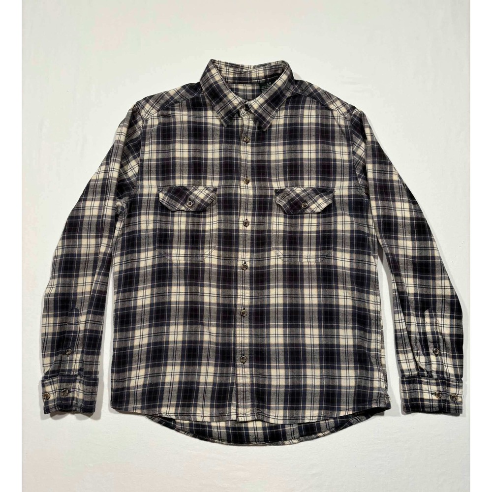 Field &‎ Stream Mens Flannel Shirt Large Blue Cream Plaid Cotton Button Down